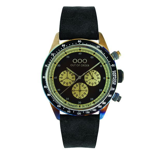 OUT OF ORDER Cronografo Black Leather Strap